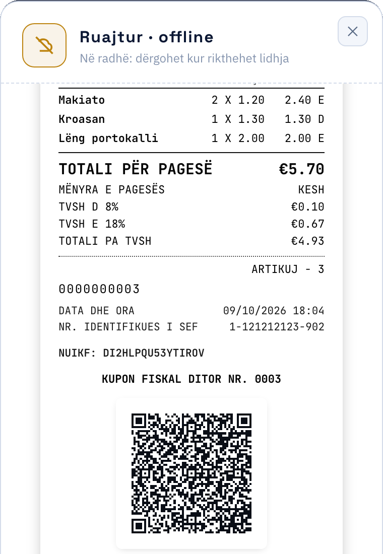 Kuponi fiskal i ruajtur offline, në radhë për ATK, me kodin QR